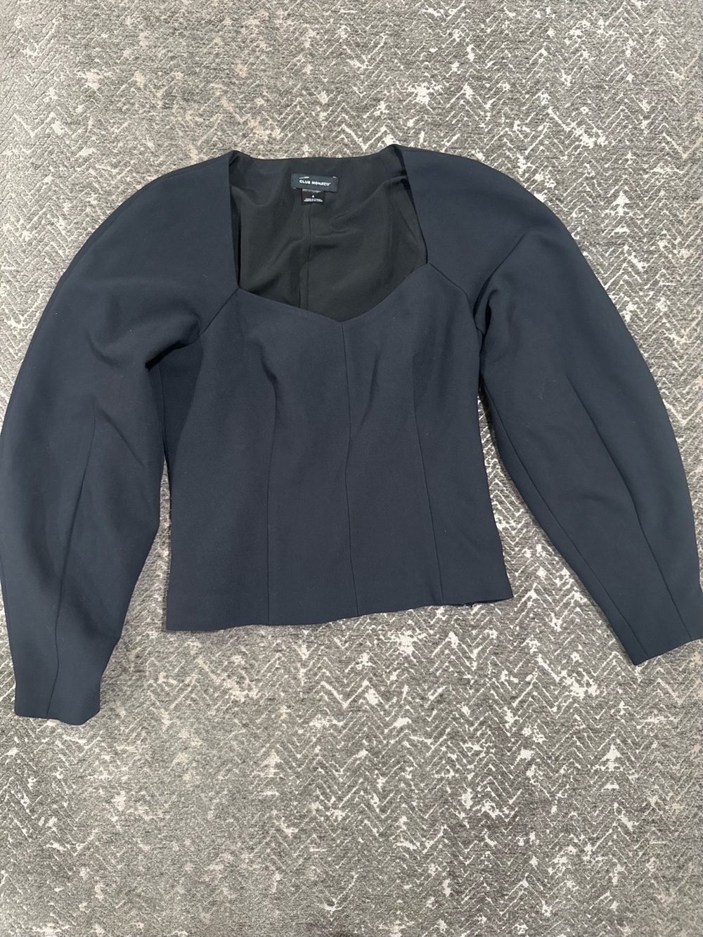 Club Monaco Black Sweetheart Neck Puff Sleeve Fitted Top Size 4